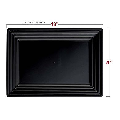 9" x 13" Black Rectangular Disposable Plastic Serving Trays - 24 pcs