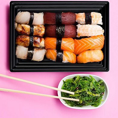 9" x 13" Black Rectangular Disposable Plastic Serving Trays - 24 pcs
