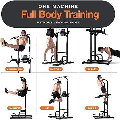 Free Standing Pull Up Bar Power Tower, Adjustable Dip Station, Home Gym Strength Trainer, 440 lb
