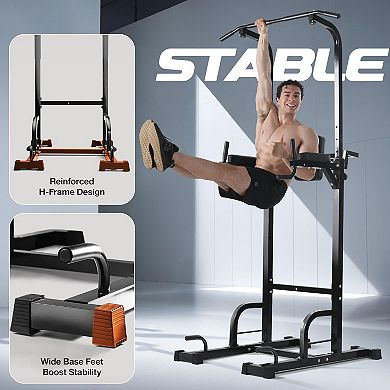 Free Standing Pull Up Bar Power Tower, Adjustable Dip Station, Home Gym Strength Trainer, 440 lb