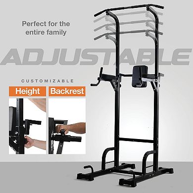 Free Standing Pull Up Bar Power Tower, Adjustable Dip Station, Home Gym Strength Trainer, 440 lb