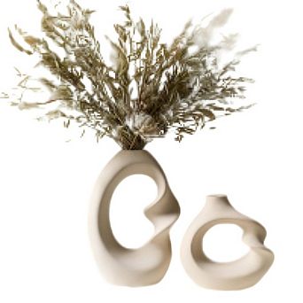 Ceramic Vase Set of 2, Modern White Decorative Flower Vases for Home