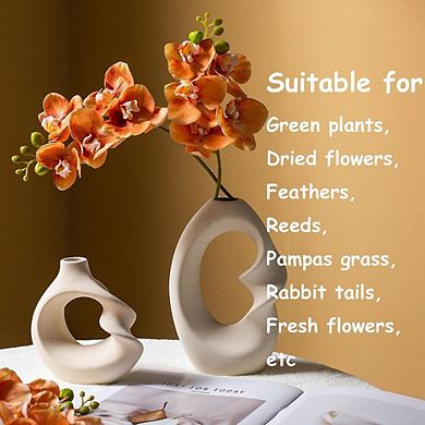 Ceramic Vase Set of 2, Modern White Decorative Flower Vases for Home