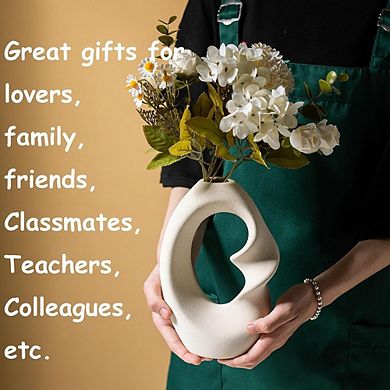 Ceramic Vase Set of 2, Modern White Decorative Flower Vases for Home