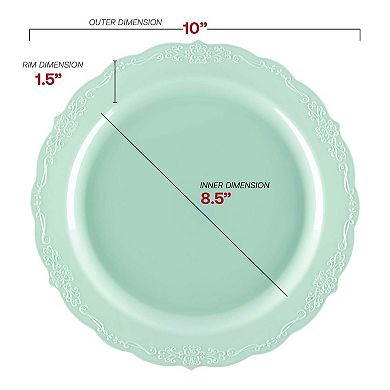 10" Vintage Rim Round Disposable Plastic Dinner Plates - 120 pcs