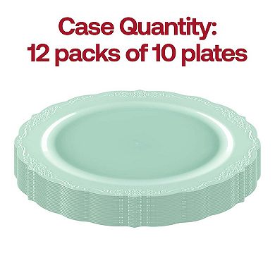 10" Vintage Rim Round Disposable Plastic Dinner Plates - 120 pcs