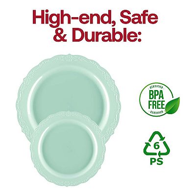 10" Vintage Rim Round Disposable Plastic Dinner Plates - 120 pcs
