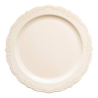 10" Vintage Rim Round Disposable Plastic Dinner Plates - 120 pc