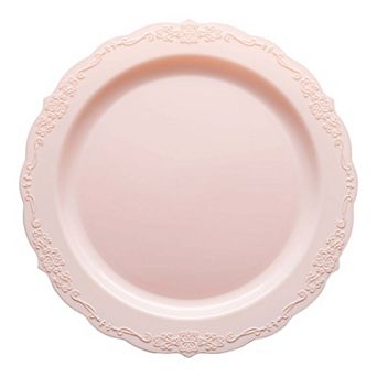 10" Vintage Rim Round Disposable Plastic Dinner Plates - 120 pc