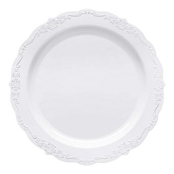 10" Vintage Rim Round Disposable Plastic Dinner Plates - 120 pc