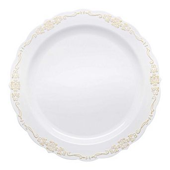 10" Vintage Rim Round Disposable Plastic Dinner Plates - 120 pc