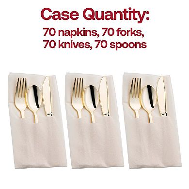 Plastic Cutlery in White Pocket Napkin Set - 70 Guests