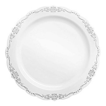 10" Vintage Rim Round Disposable Plastic Dinner Plates - 120 pc