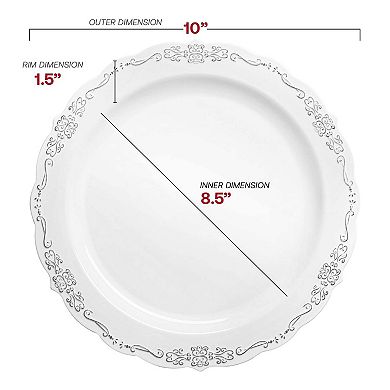 10" Vintage Rim Round Disposable Plastic Dinner Plates - 120 pcs