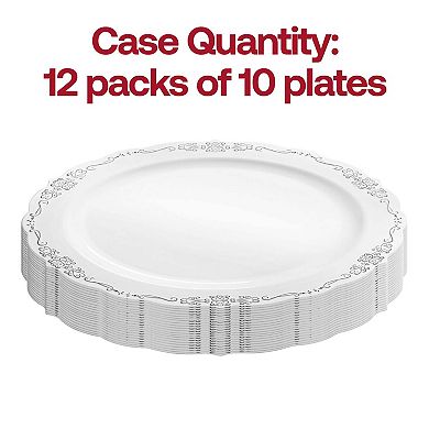 10" Vintage Rim Round Disposable Plastic Dinner Plates - 120 pcs