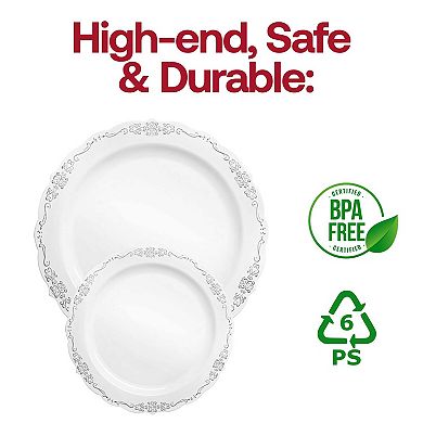 10" Vintage Rim Round Disposable Plastic Dinner Plates - 120 pcs