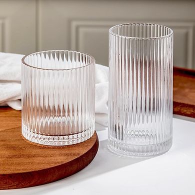 Ribbed Glassware Set, Tumblers for Water, Cocktails & Mixed Drinks