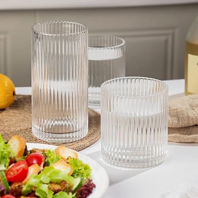 Ribbed Glassware Set, Tumblers for Water, Cocktails & Mixed Drinks