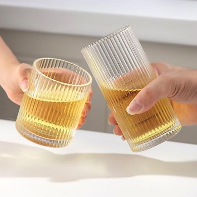 Ribbed Glassware Set, Tumblers for Water, Cocktails & Mixed Drinks