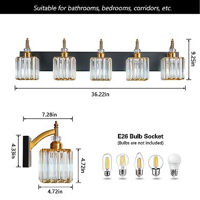 ZLAIQB 5-Light Gold Modern Crystal Bathroom Wall Sconce