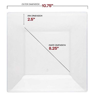 10.75" Square Plastic Dinner Plates - 120 pcs