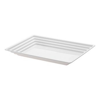9" x 13" White Rectangular Disposable Plastic Serving Trays - 24 pc
