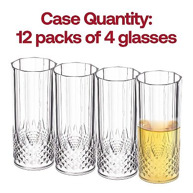 14 oz. Clear Crystal Cut High Ball Plastic Glasses - 48 pcs
