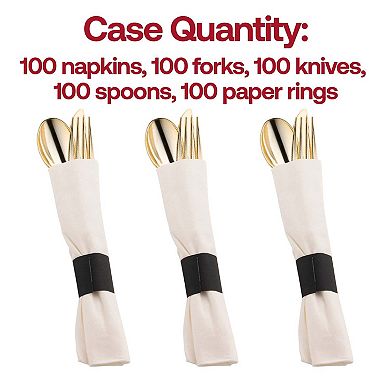 Plastic Cutlery in White Napkin Rolls Set - 100 Guests