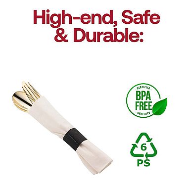 Plastic Cutlery in White Napkin Rolls Set - 100 Guests