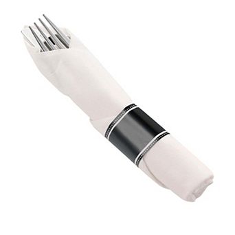 Plastic Cutlery in White Napkin Rolls Set - 100 Guests