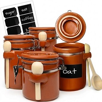 Ceramic Kitchen Canister Set with Airtight Latches & Spoons, Food Storage Jars