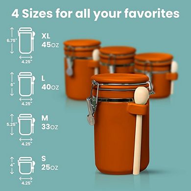 Ceramic Kitchen Canister Set with Airtight Latches & Spoons, Food Storage Jars