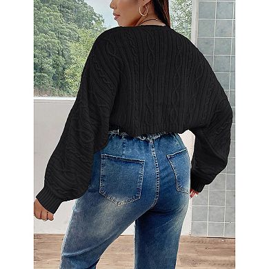 Women Plus Size Cardigan Batwing Sleeve Knitted Sweater Top