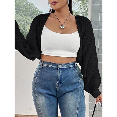 Women Plus Size Cardigan Batwing Sleeve Knitted Sweater Top
