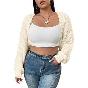Women Plus Size Cardigan Batwing Sleeve Knitted Sweater Top
