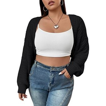 Women Plus Size Cardigan Batwing Sleeve Knitted Sweater Top