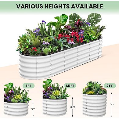 GOCAPTAIN Heavy Duty Galvanized Steel Raised Garden Bed - Large Oval Planter Box 8x2x1ft