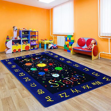 Educational Kids Rug ABC Alphabet Solar System, Ultra-Soft Non-Slip Learning Carpet for Playroom