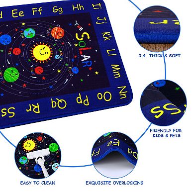 Educational Kids Rug ABC Alphabet Solar System, Ultra-Soft Non-Slip Learning Carpet for Playroom
