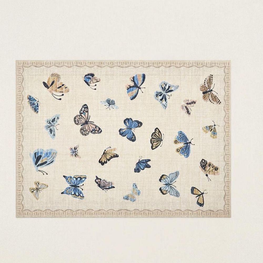 Washable Non-Slip Low-Pile Area Rug, Modern Butterfly Pattern