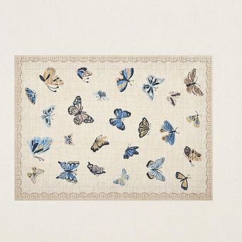 Washable Non-Slip Low-Pile Area Rug, Modern Butterfly Pattern Khaki Carpet for Living Room, Bedroom