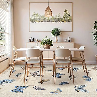 Washable Non-Slip Low-Pile Area Rug, Modern Butterfly Pattern