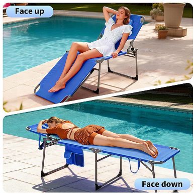 Portable Folding Sun Lounger with Face Hole, 5-Position Adjustable Backrest