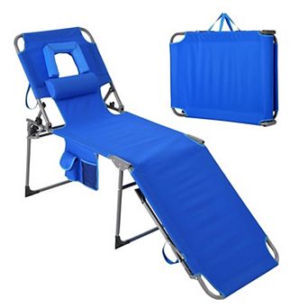 Portable Folding Sun Lounger with Face Hole, 5-Position Adjustable Backrest