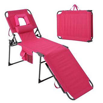 Portable Folding Sun Lounger with Face Hole, 5-Position Adjustable Backrest