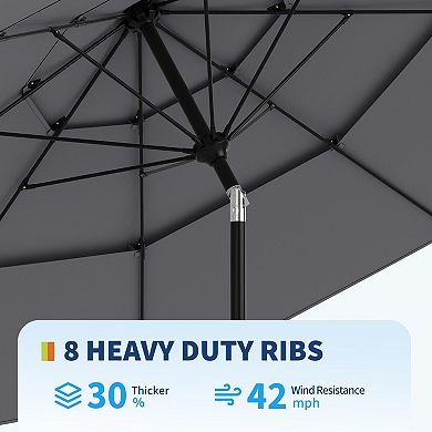 9FT Outdoor Umbrella - 3-Tier Vented Canopy with Crank & Tilt