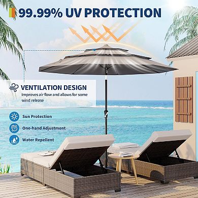 9FT Outdoor Umbrella - 3-Tier Vented Canopy with Crank & Tilt