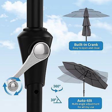 9FT Outdoor Umbrella - 3-Tier Vented Canopy with Crank & Tilt