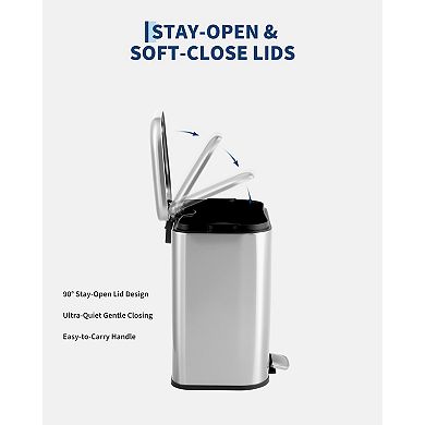 Stainless Steel Kitchen Step Trash Can - 1.3 Gallon/5L, Soft-Close Lid