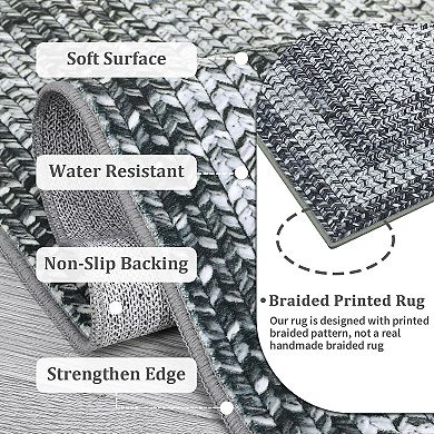 Washable Modern Braided Print Area Rug, Soft Non-Slip Low-Pile Non-Shedding Carpet, Stain-Resistant